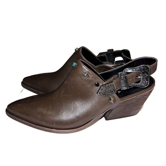 GOLO Billy Jean LEATHER Pointed Toe Mule Cowboy Boots Buckle Studded 8.5 $238 - Picture 1 of 12